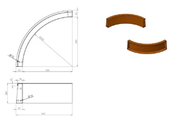 Kortenový obrubník zakrivený vnútorný 50x50x20 cm 
