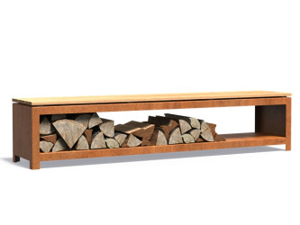 Cortenový drevník / lavica 200 x 40 x 43 cm