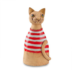 Keramická mačka s červenými pruhmi